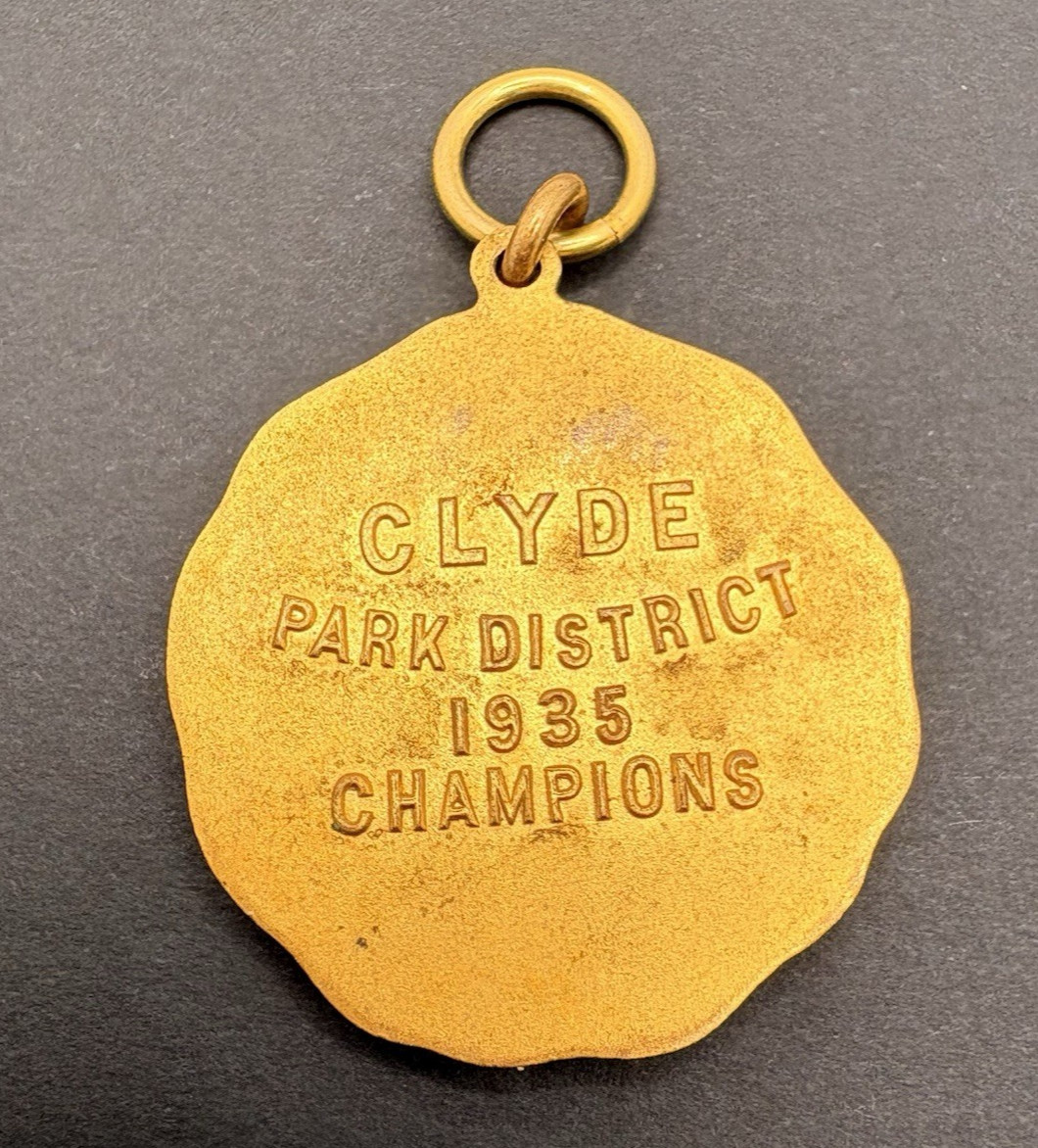 1935 Softball Clyde Park District Champions Medal Pendant Cicero Chicago