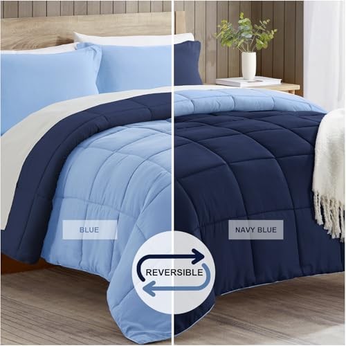 Comforter Set, Navy Blue Bedding Comforters Size, 3 Pieces Queen Navy/Blue