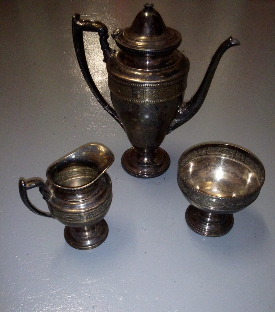 3 Lot Vintage Silver Plated Dresden EPSN 5978  Tea/Coffee Set Good Condition