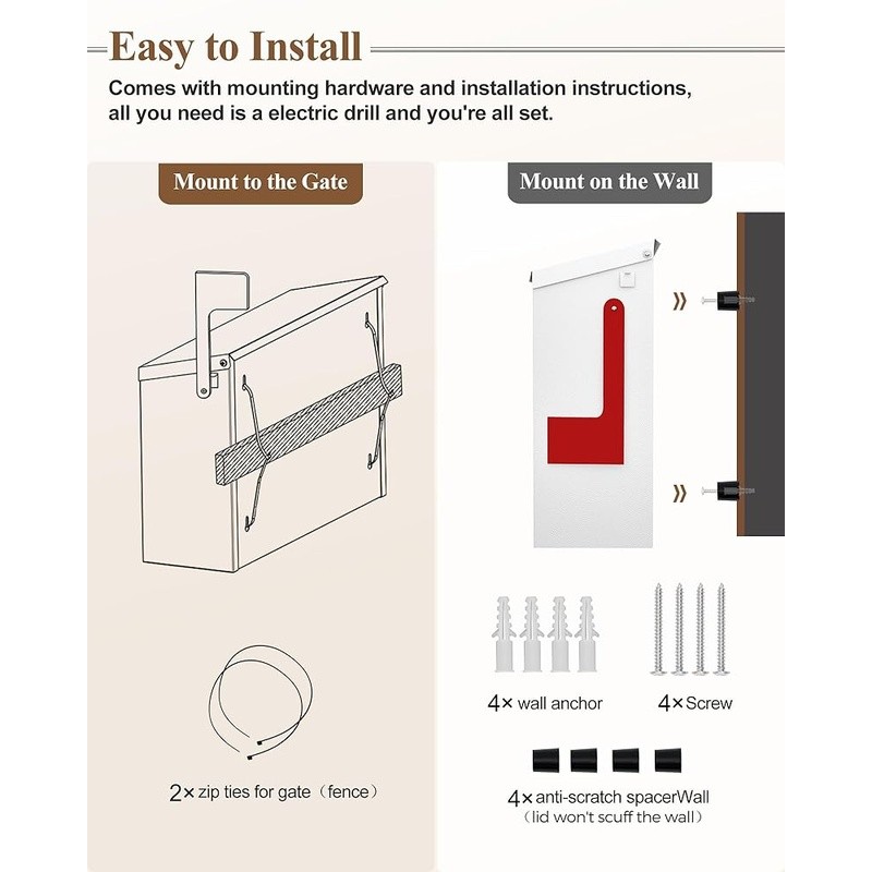 Durable Rust-Proof Mailbox Large Capacity Weather-Resistant Wall Mount System US