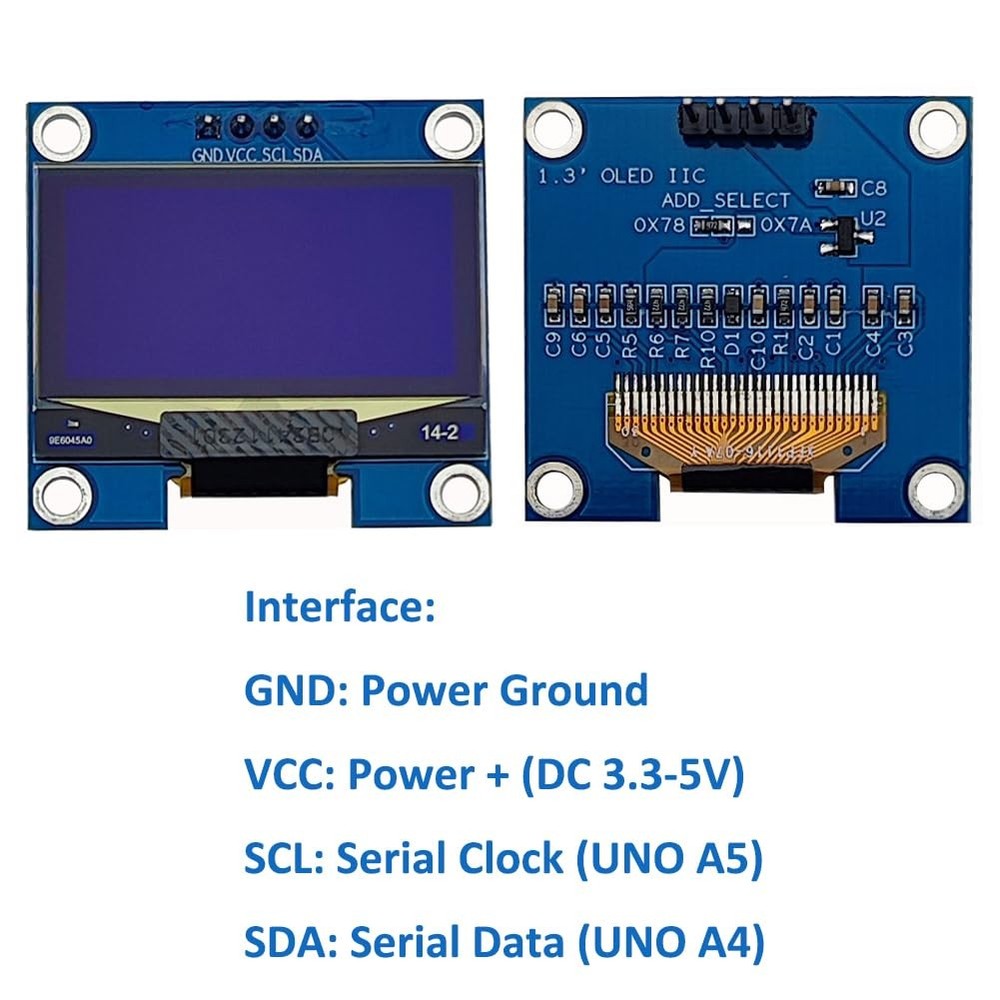 2 PCS 1.3 Inch Blue OLED Display Module I2C 128x64 LCD Screen H1106 Board