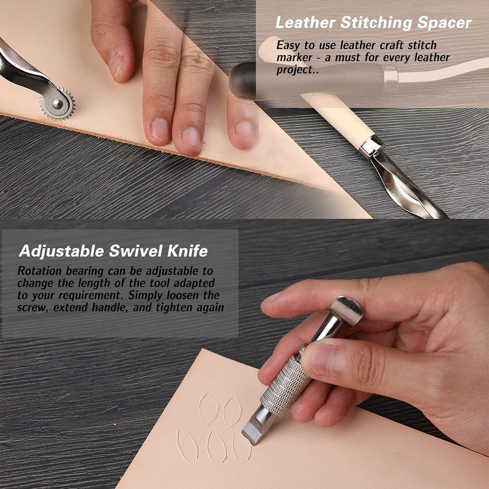 328PCS Leather Working Kit, Leather Working Tools with Manual - Stamp Tools, ...