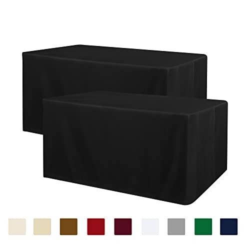 2 Pack Tablecloth Fitted Table Clothes for 4 Foot Rectangle 4FT | 2 Pack Black