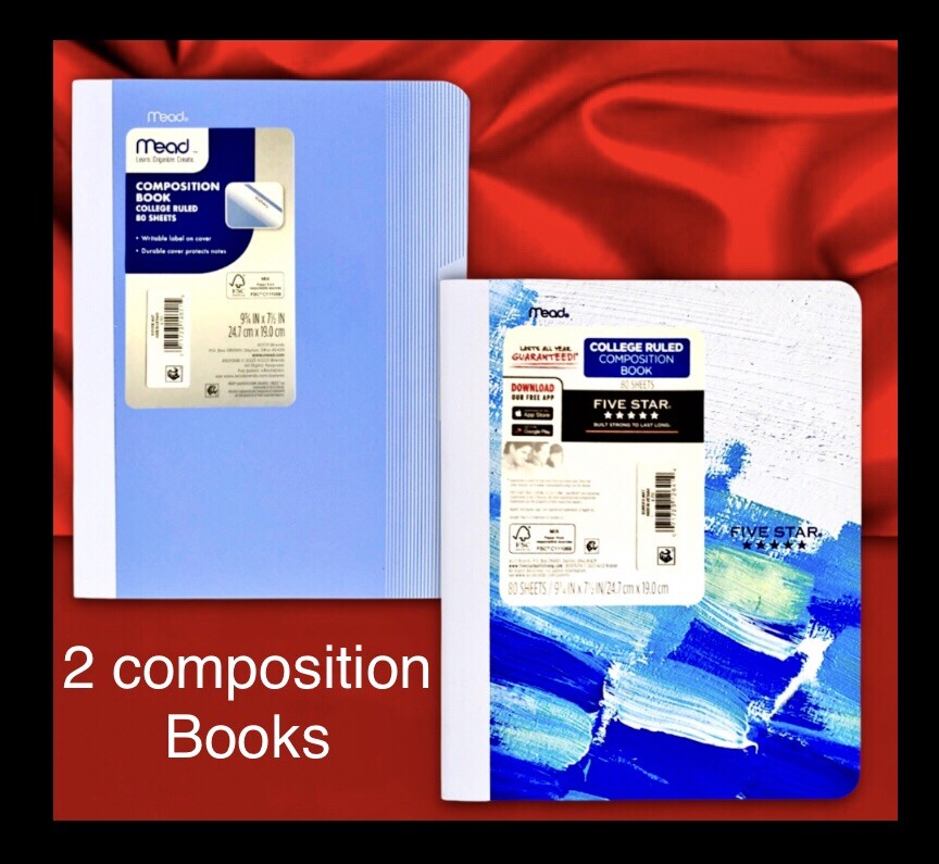 2 Pack Mead Composition Premium Notebook print Deco Cover Durable, College Ruled