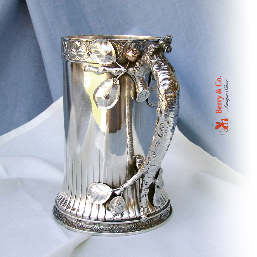 Mixed Metals Tankard Apple Tree Bark Handle Gorham 1880 Sterling