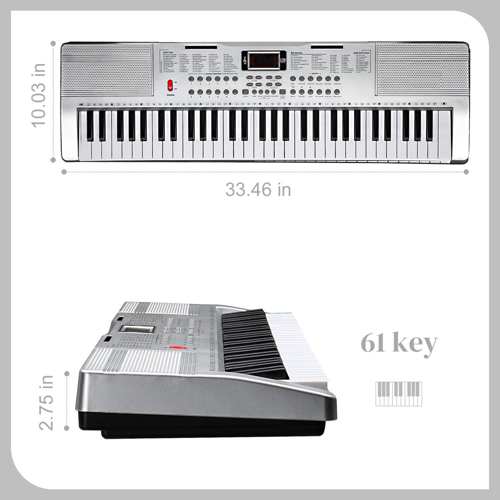 61 Key with Illuminated Light+Z-shaped Bracket+silver Electronic Piano Stool
