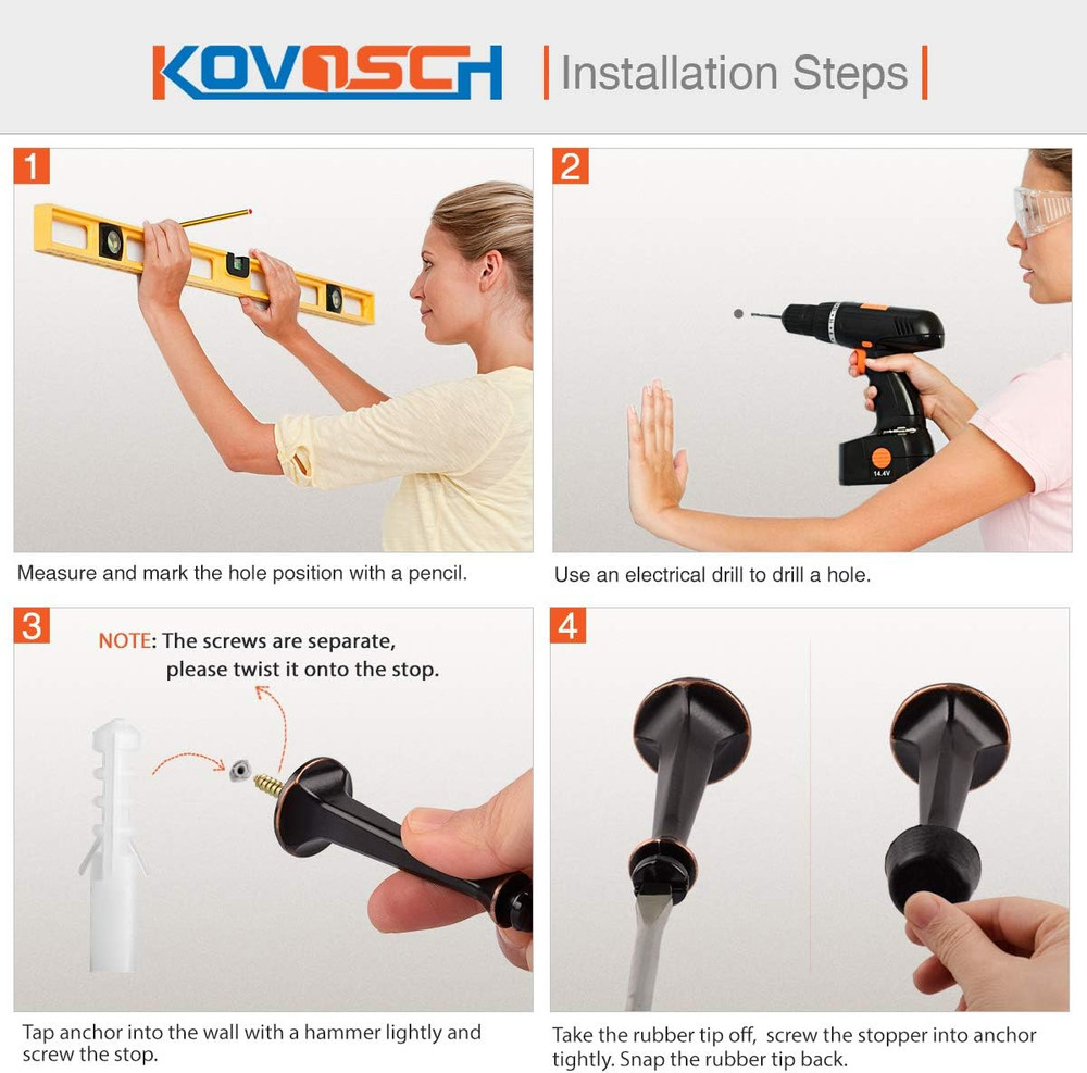 2 Pack Solid Rigid Door Stops - Heavy Duty Door Stoppers Wall Protector with Sof