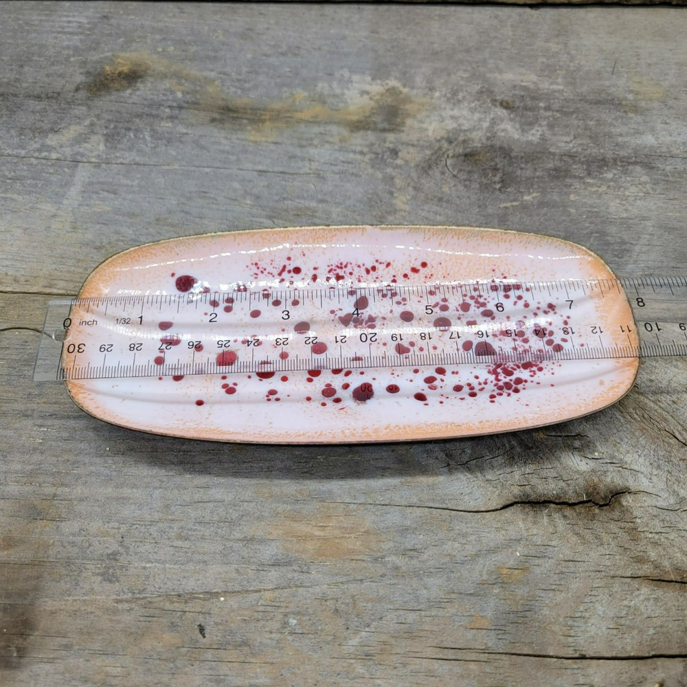 Handmade Enamel on Copper Rectangular Dish Pink With Red & Gold Speckles