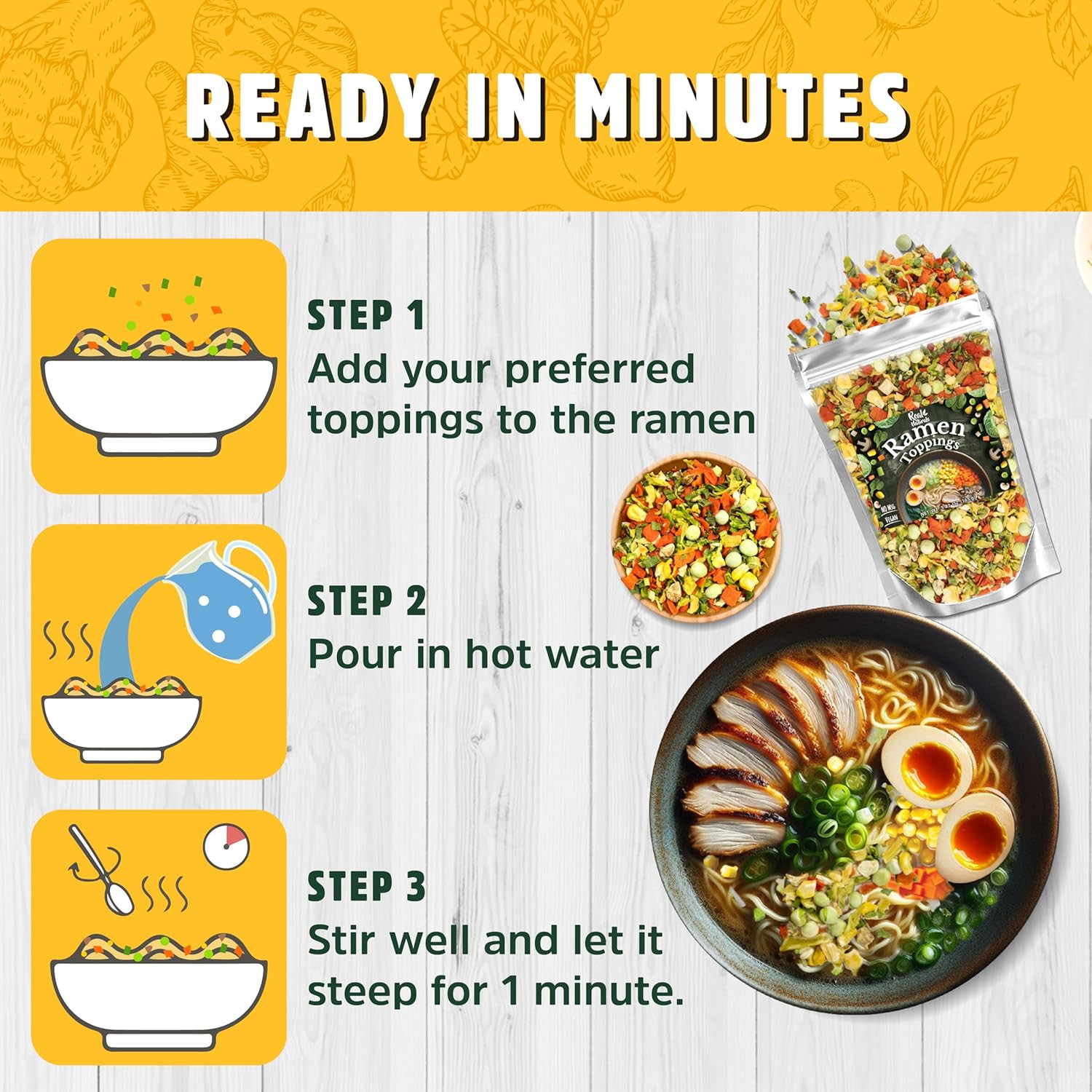 Dried Ramen Toppings. Dehydrated Vegetables for Ramen Topper Include Cabbage, Sp