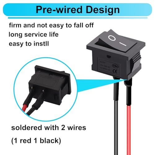 10Pcs Rocker Switch ON/Off 2Pin Latching Toggle SPST Switch Snap 10PCS Square