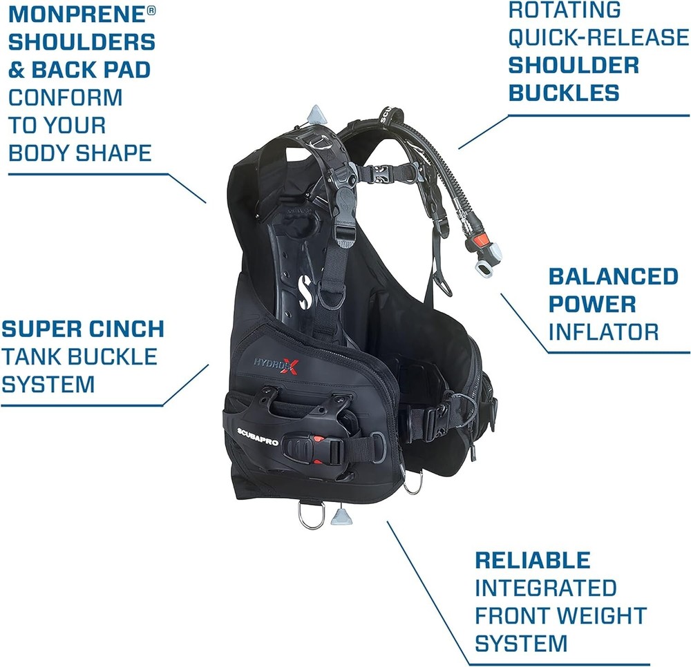 SCUBAPRO Hydros X Men's Scuba Diving BCD, Front-Adjustable W/ BPI, Medium, Kit