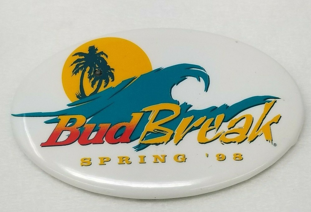 Button Pin Budweiser 1998 Bud Break '98 Spring Break Tropical Vintage