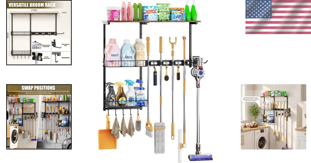 Dust-Proof Multi-Functional Wall Storage Rack for Cleaning Tools - Easy Install