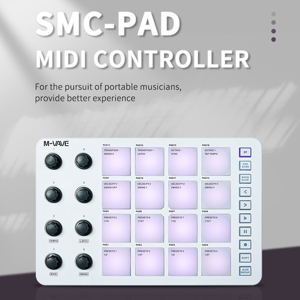 M-VAVE SMC-PAD Wireless MIDI Drum Pad Controller 8 Knobs for Beginner