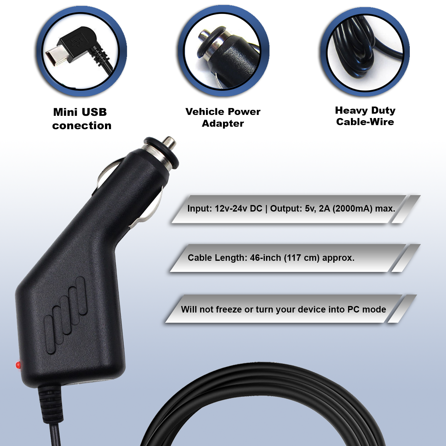 2A DC Car Vehicle Power Charger Adapter Cable for Garmin Dezl 780 LMT-S GPS