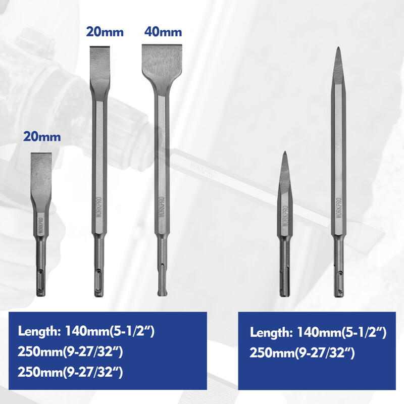 WORKPRO 17PC SDS-Plus Rotary Hammer Drill Bits Chisel Set Carbide-Tipped Masonry