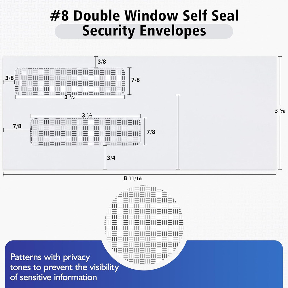 #8 Double Window Security Check Envelopes,70 Count Double Window Self Seal Secur