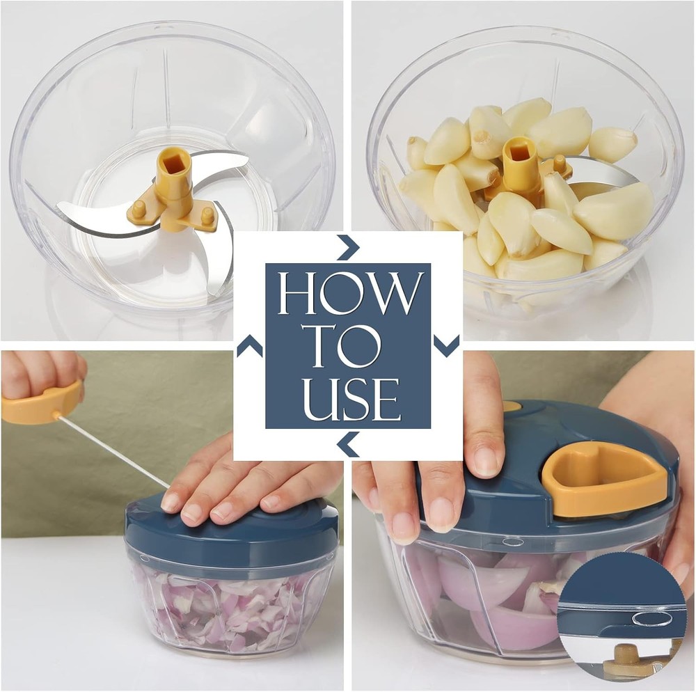 Ourokhome Manual Food Processor Vegetable Chopper, Portable Hand Pull String Gar