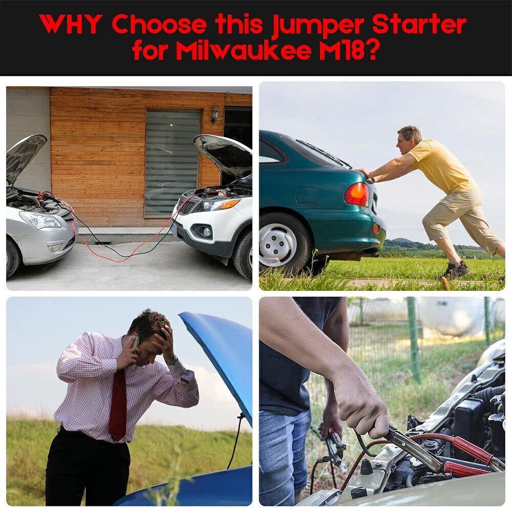 5.9FT Jumper Cable Clamps For Milwaukee 18V Li-ion Battery Jumper Starter 8AWG