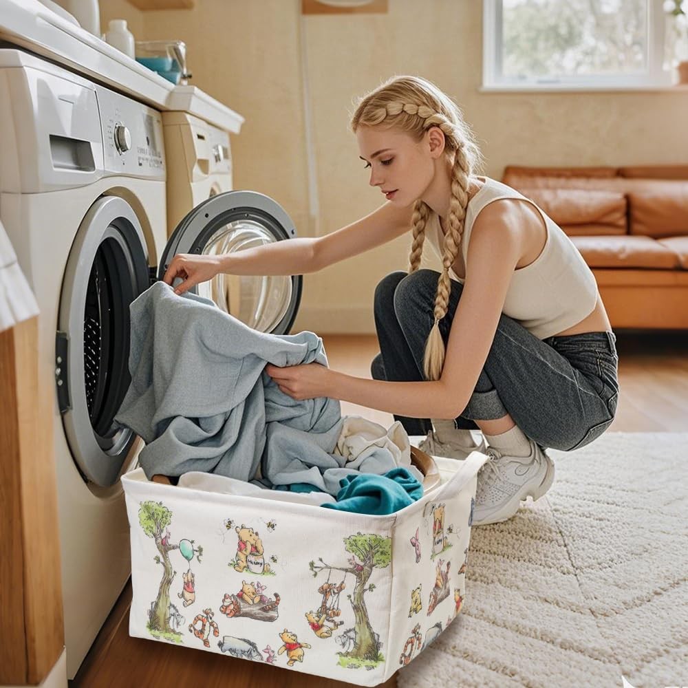 Rectangle Cute Bear Nursery Storage Basket With A Waterproof PE Coating, Fold...