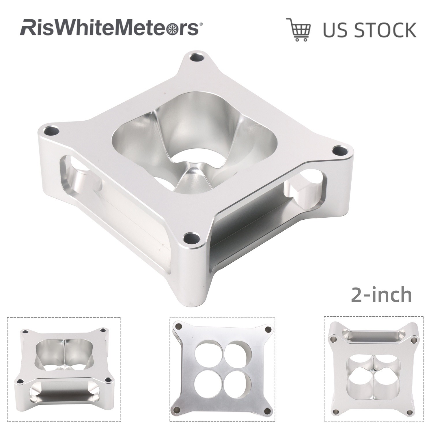 Silver 2-inch Aluminum 4150 CNC Machined Carburetor Spacer Square Bore 4 Port US
