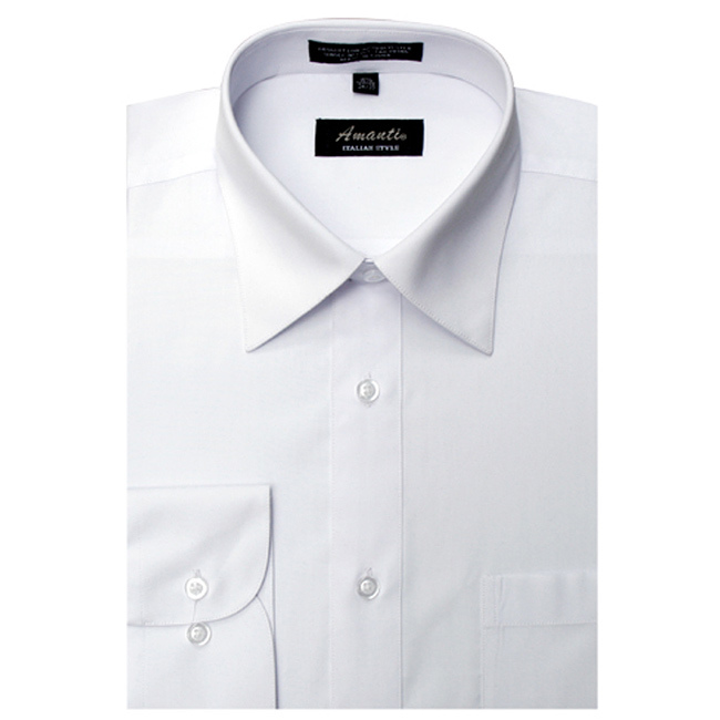 Mens Dress Shirt Plain White Modern Fit Wrinkle-Free Cotton Blend Amanti Spread