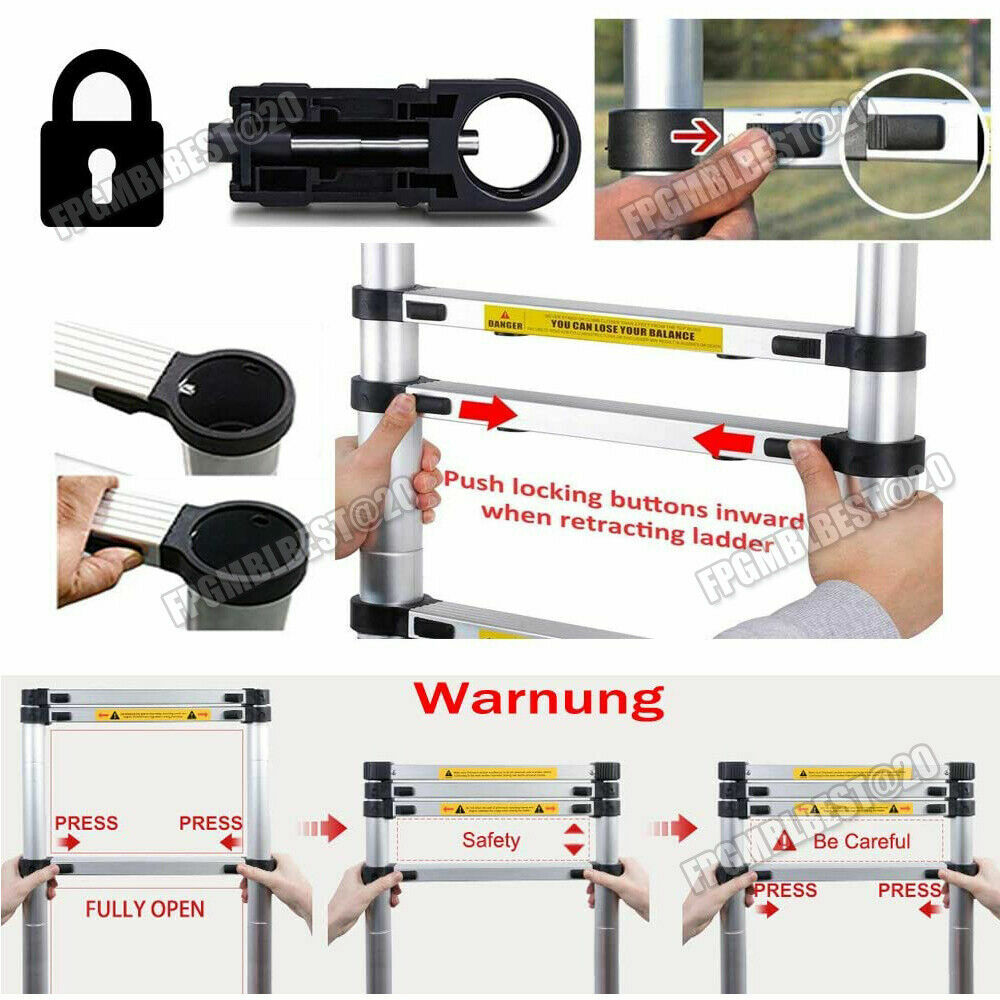 5m/16.4ft Telescopic Extension Ladder Extendable Collapsible Step Ladders & Hook