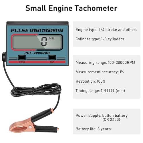Digital Tachometer, 2 Stroke 4 Stroke Small Engine Tachometer, Blue+MODE+SET