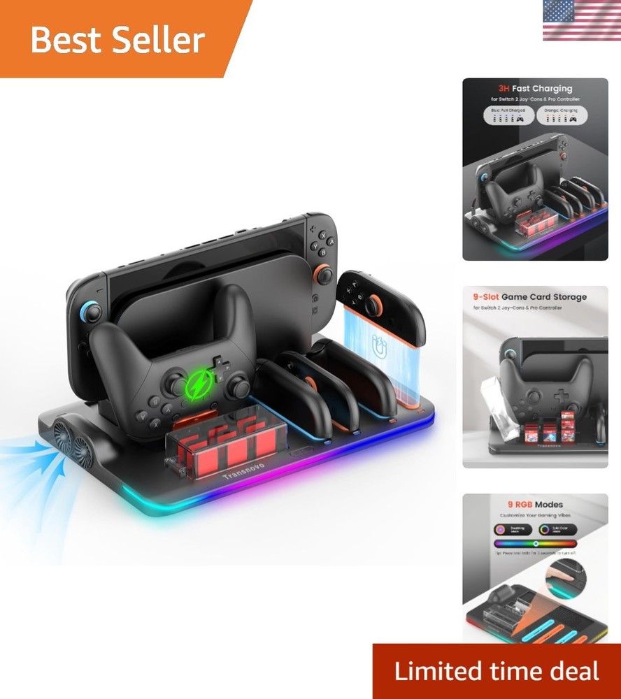 Cooling Fan Pro Controller & Joycons Charger for Switch 2 2025, Cool Down Joy...