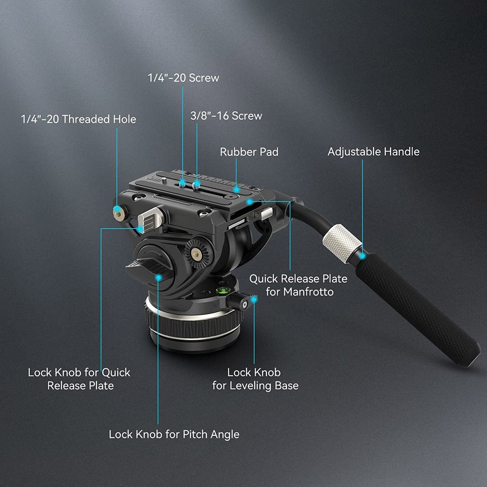 SmallRig DH10 Heavy Duty Tripod Fluid Video Head w/ Flat Base &Adjustable Handle