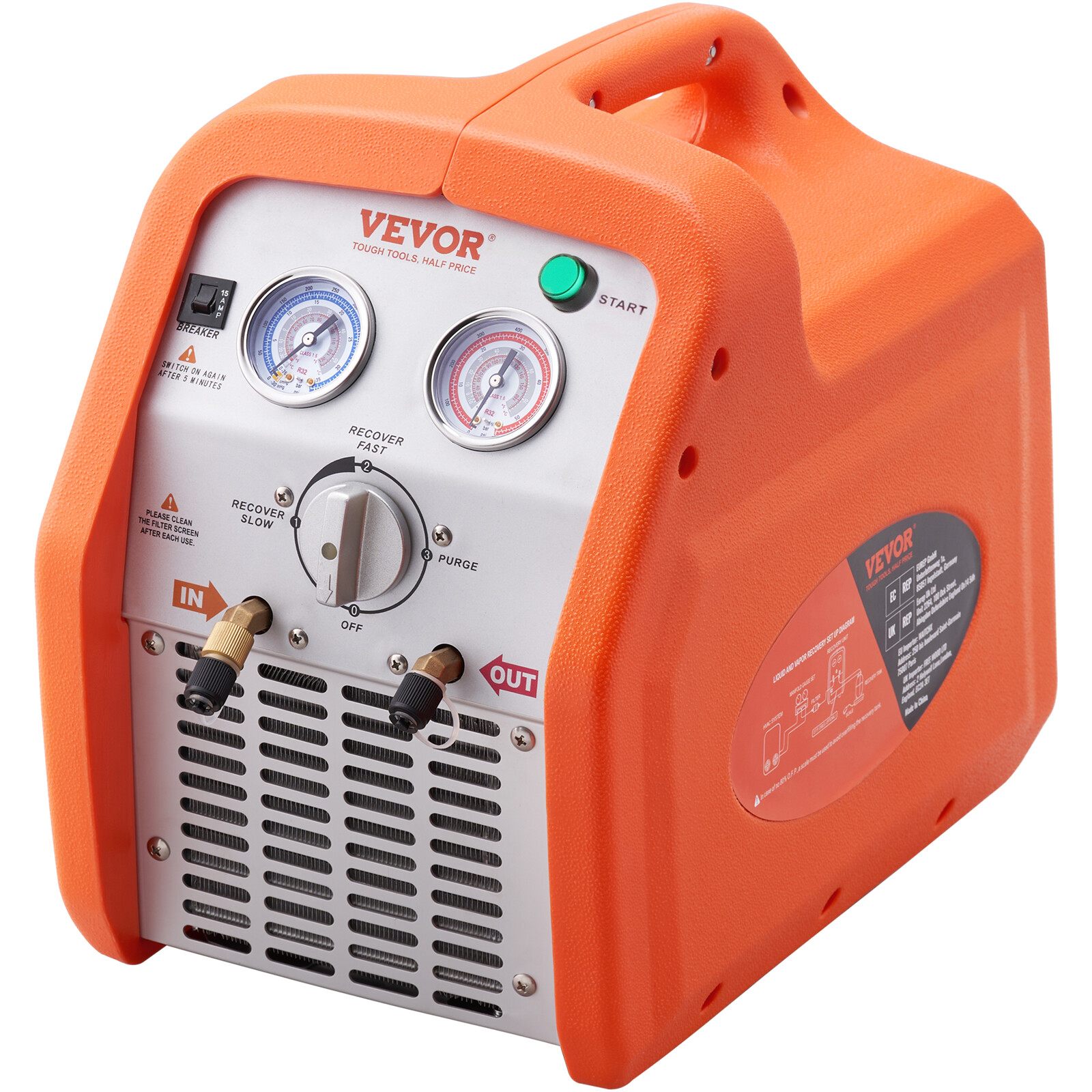 VEVOR Refrigerant Recovery Machine 1 HP Dual Cylinder AC HVAC Recycling Tool