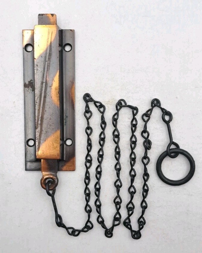 Antique Spring Loaded Latch Chain Pull Japanned Surface Mount Door Hardware