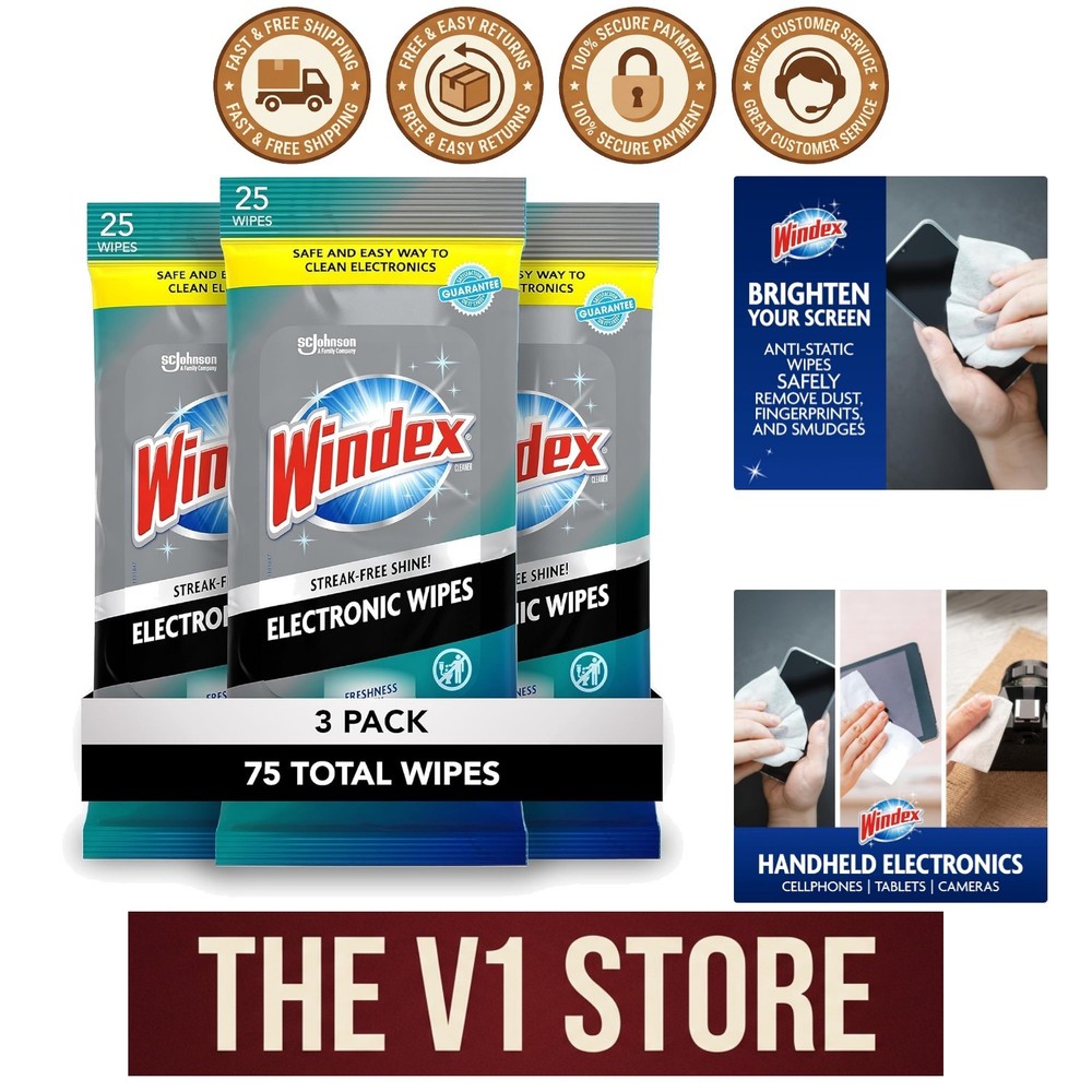 Windex Anti-Static Electronic Cleaning Wipes, 25 Count Each - 3 Pack Value Set