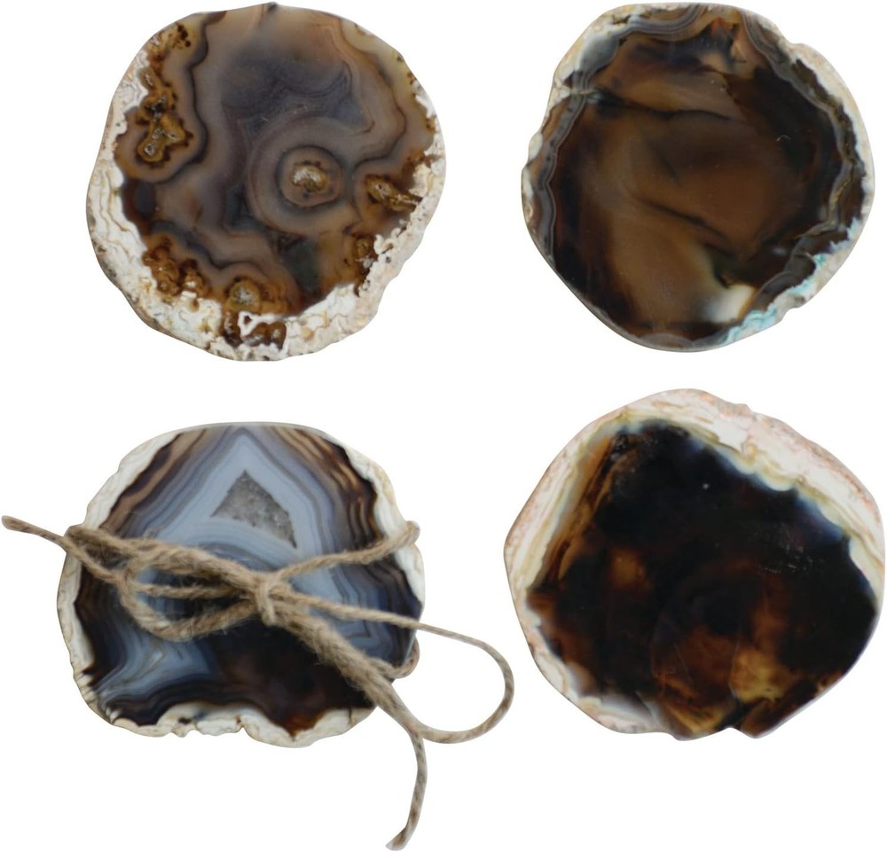 4 Piece Brown Agate Coaster Set