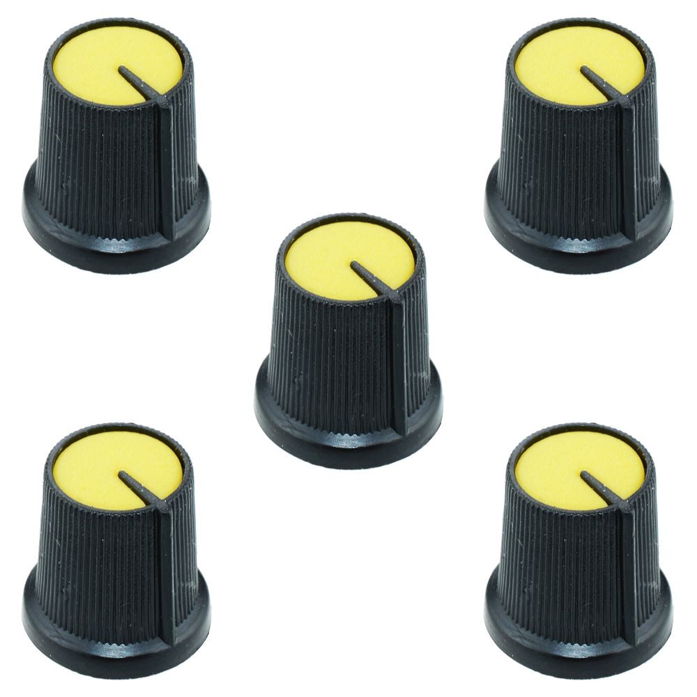 5 x Yellow 6mm Pointer Potentiometer Control Knob