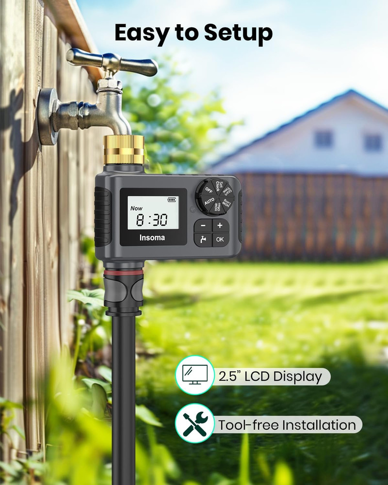 Sprinkler Timer with Brass Inlet and Outlet, Programmable Water Timer for Outdoo
