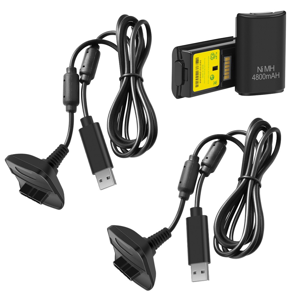 2x Rechargeable Battery Pack For Xbox 360 Wireless Controller USB Charger Cable