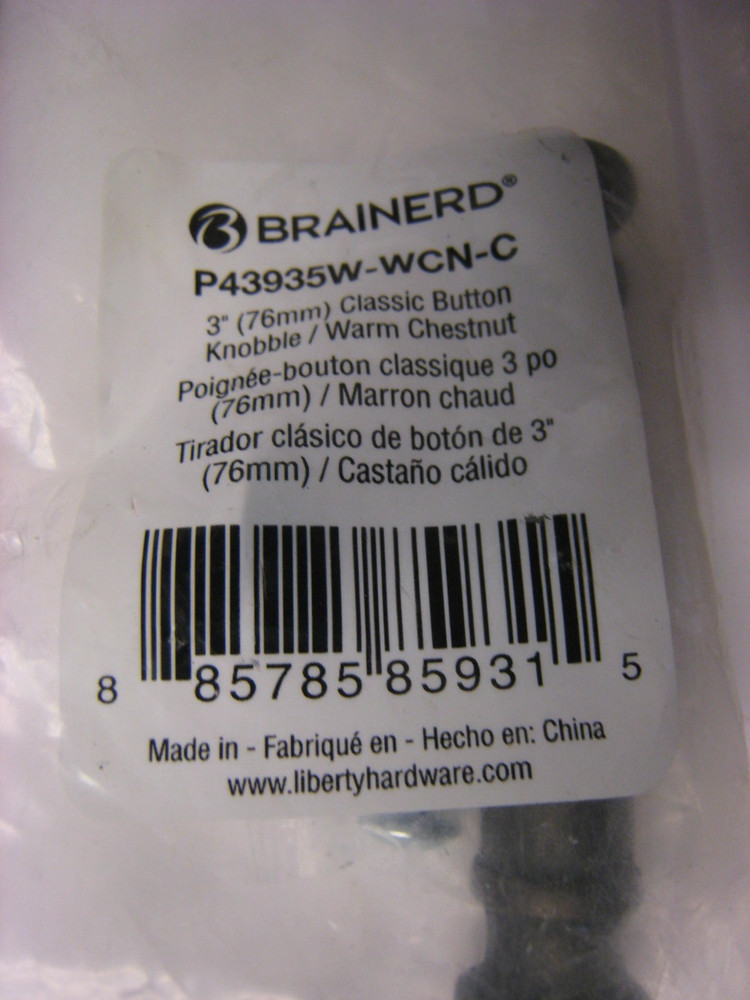 9 Pack Brainerd P43935W-WCN 3" Button Cabinet Drawer Knobs Warm Chestnut Knob