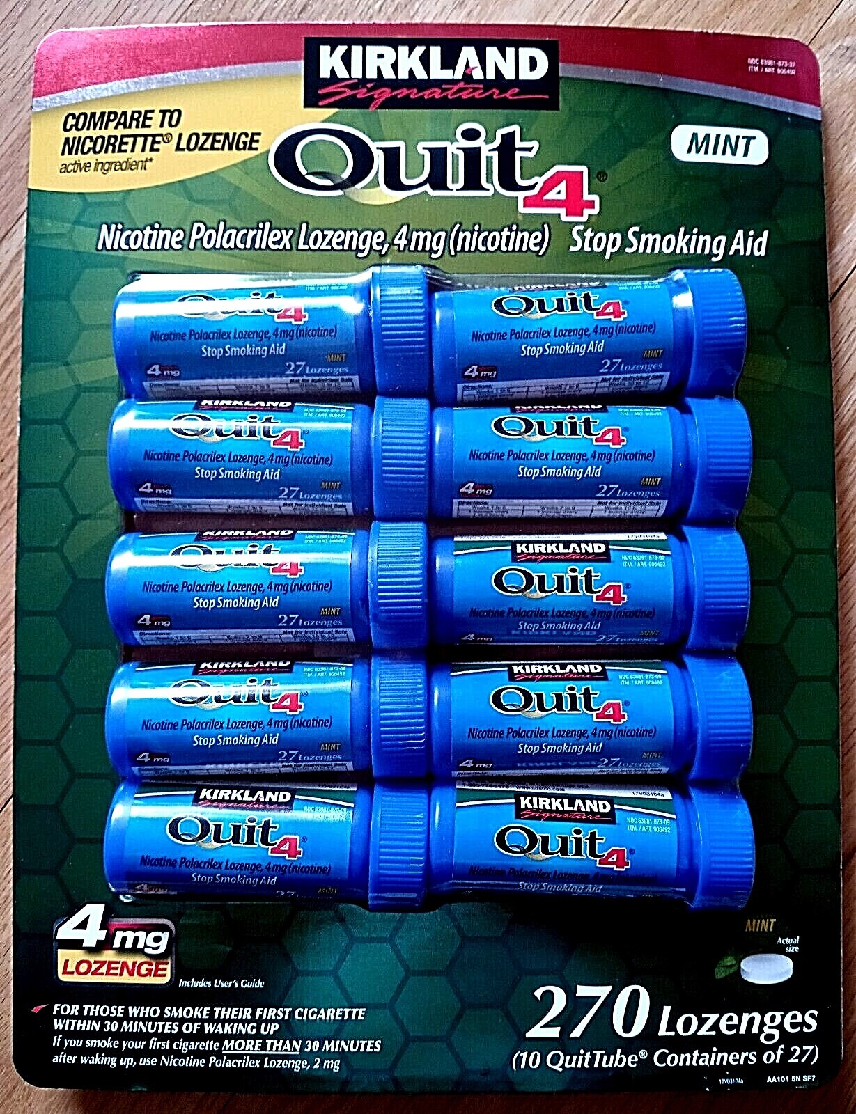 Kirkland Quit 4 mg Lozenge 270 Pieces Nicotine Polacrilex Stop Smoking Aid 01/27