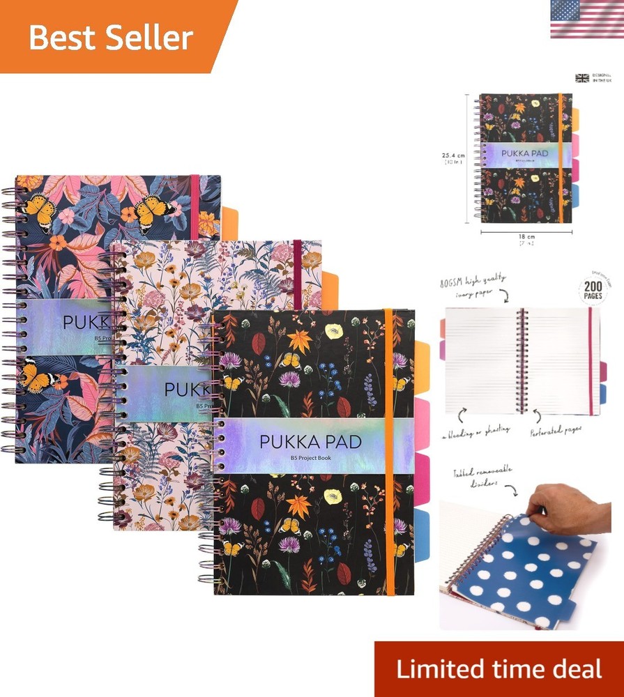 Functional 5 Subject Notebook Set - 3 Beautifully Designed Notebooks