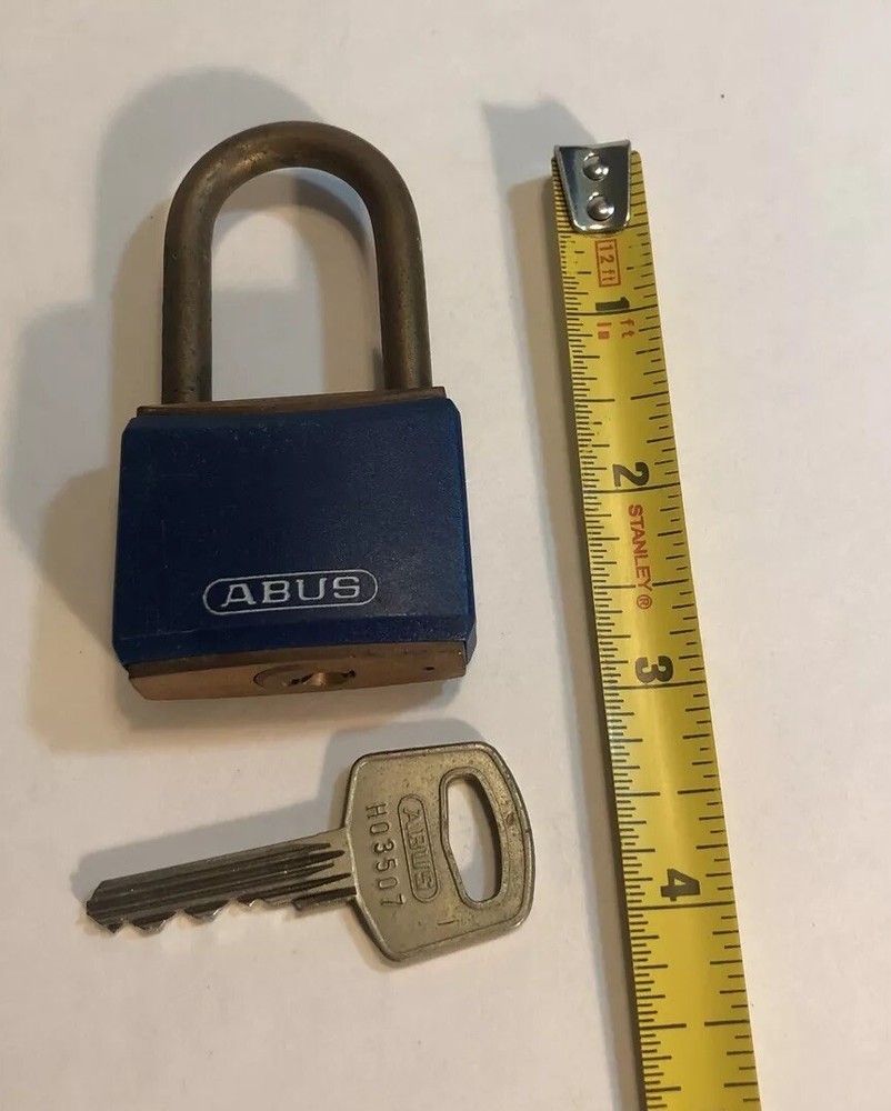 Abus Padlock Blue Covered Housing Standard Shackle, Rectangular Brass 1 Key