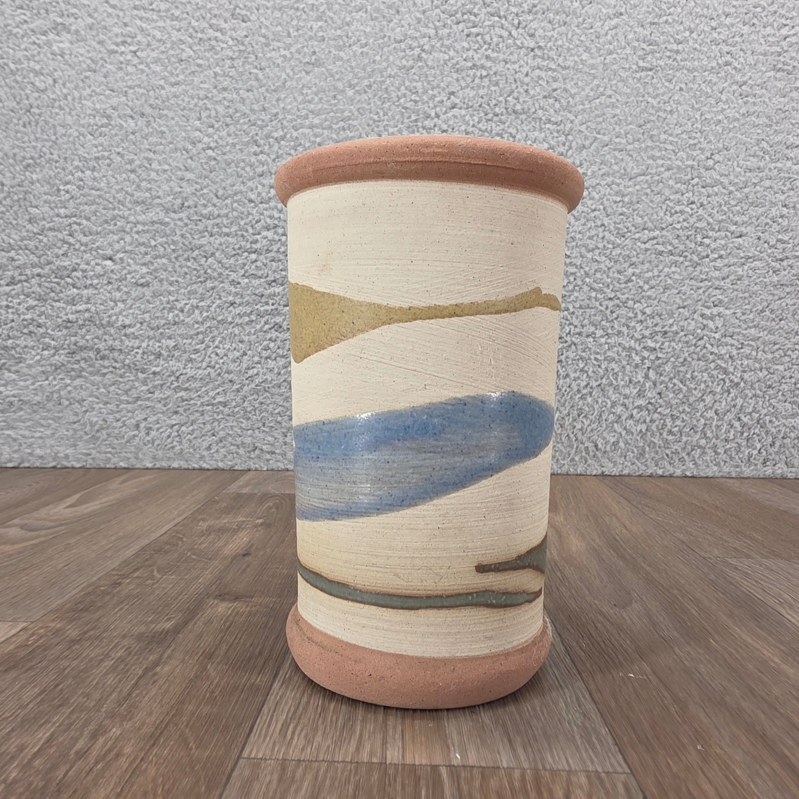 Alfa Dom Handmade Ceramic Vase Stripped Design Pink Tan Blue Green Pottery