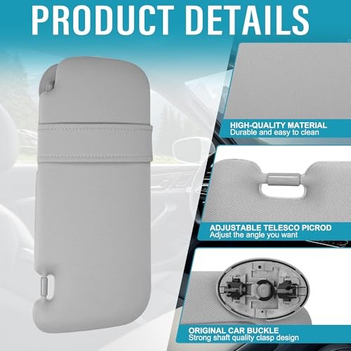 Grey Driver Side Sun Visor with Mirror Compatible with Corolla 2008 2009 Left