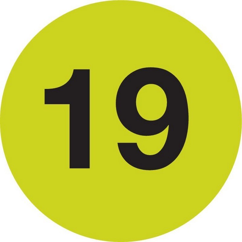 1" Diameter number 19 circle labels (500 per Roll)