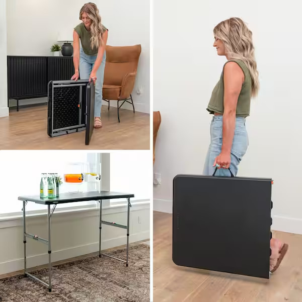 Lifetime Folding Table 4 Ft Adjustable Height Fold In Half Portable