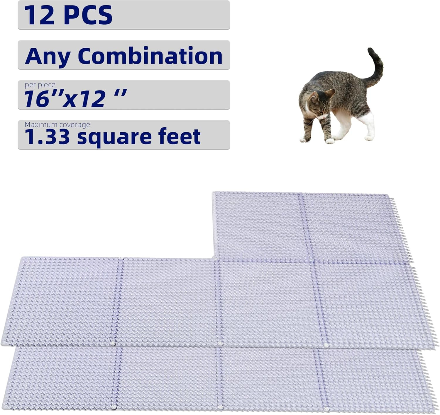 12 Pack Scat Mat for Cats – 16 X 13 Inch Cat Spike Mat with 1 Inch Spikes