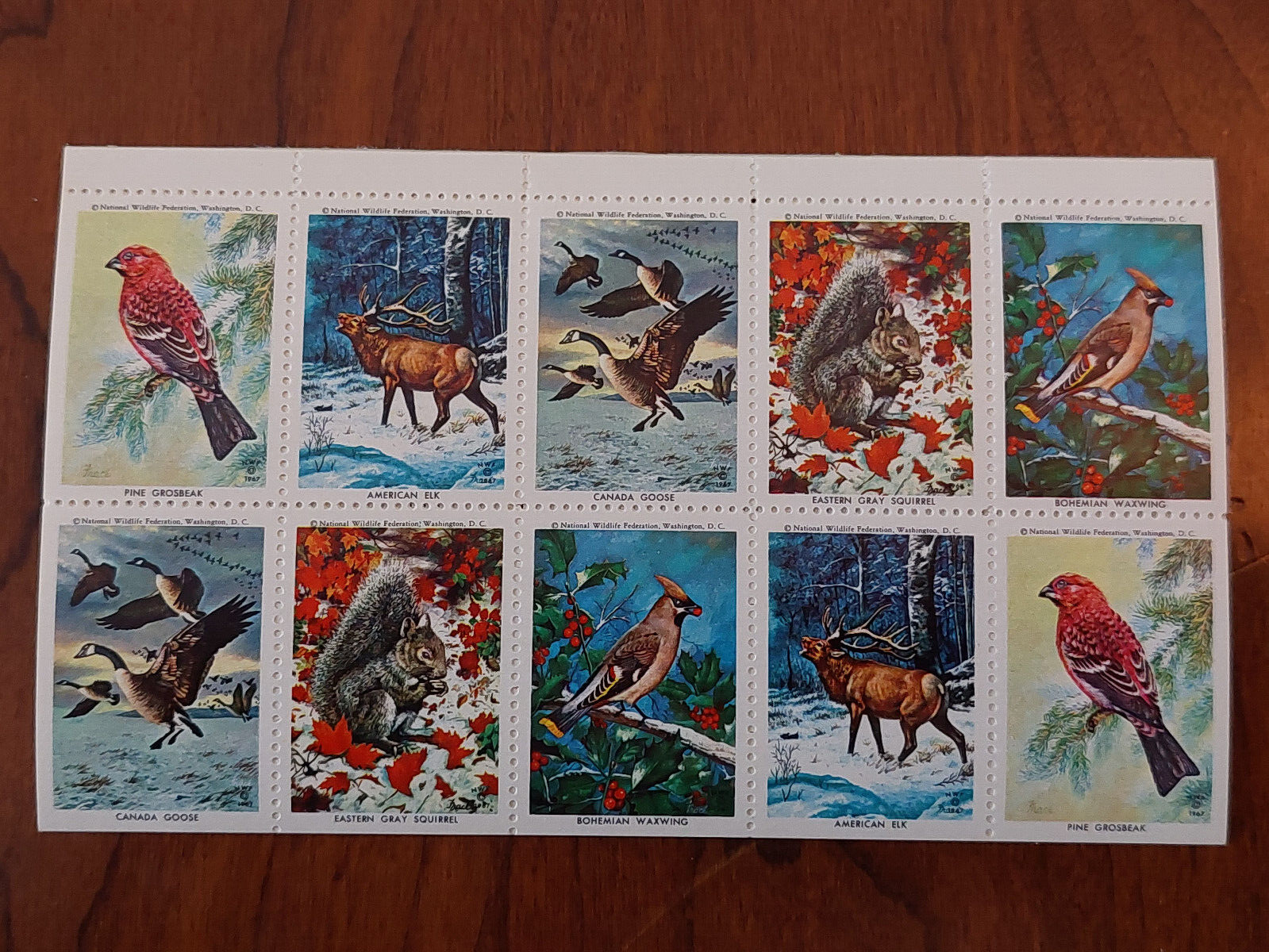 1967 National Wildlife Federation Christmas Stamps Booklet Sheet of 10 stamps