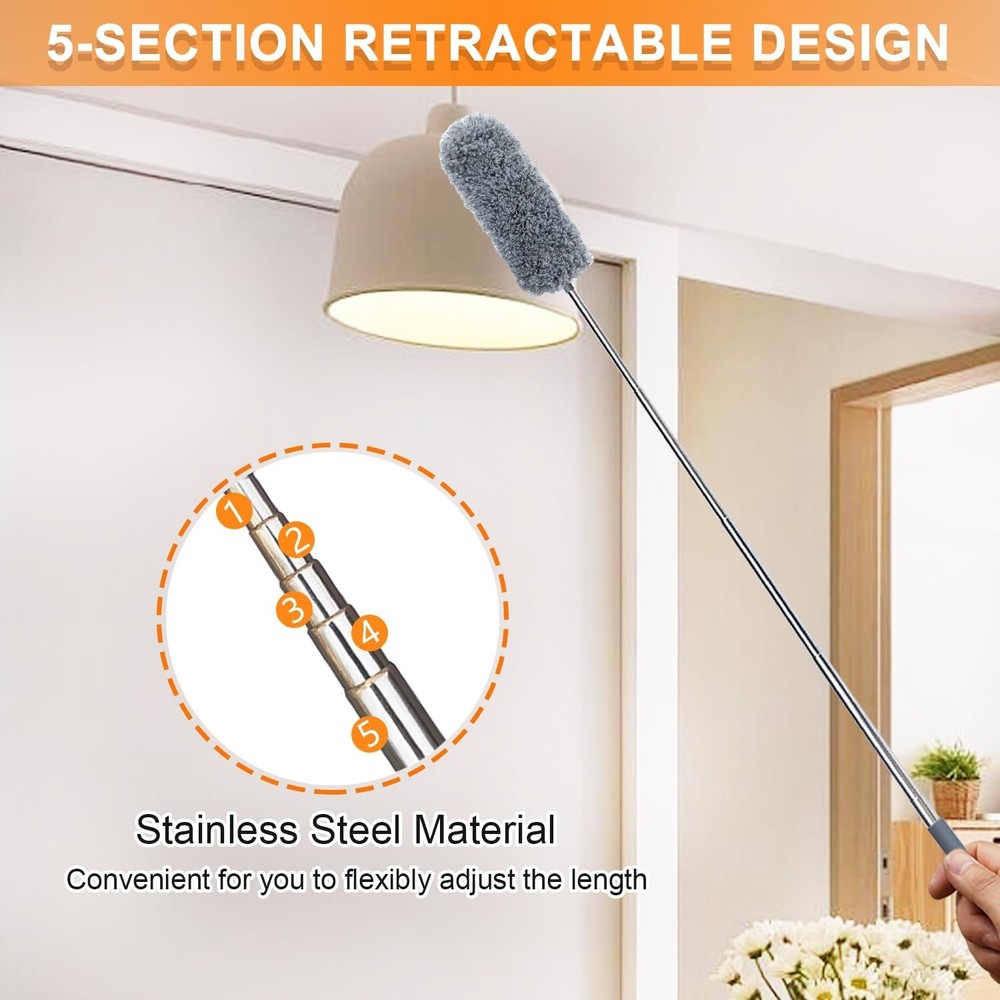 2 Pack Microfiber Feather Duster for Cleaning, with Extendable Pole, Hand Was...