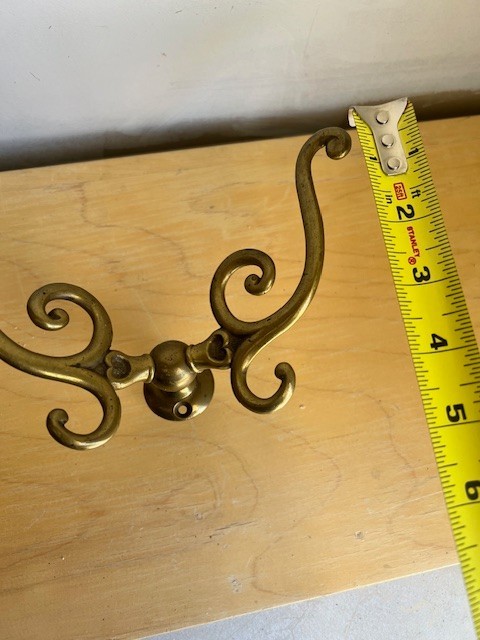Solid Brass Double Coat Hook - Ornate Design 8” Wide
