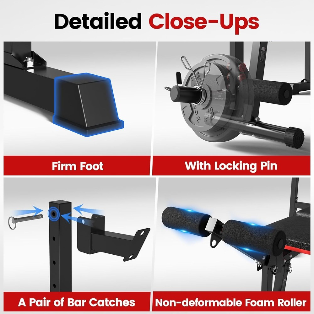 Adjustable Weight Bench Set With Removable Rowing Leg Catch, 600LBS Foldable ...